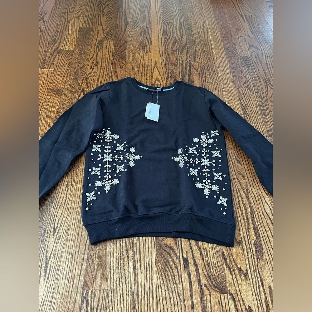 Hemant & Nandita SizeāMedium Bejeweled Black Sweatshirt Jogger Embellished